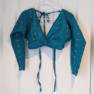 Performance Choli - Turquoise & Gold Stars (S)